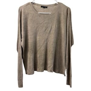EILEEN FISHER Ribbed Knit Crew Neck Oversized Sweater 100% Organic Linen Beige